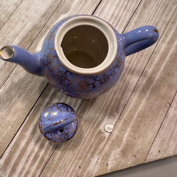 Hall China French Floral Ceramic Teapot Periwinkle Vintage USA Lid 2 Cups - Picture 11 of 13